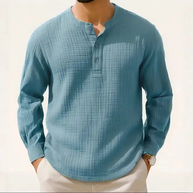 Men's slim fit long sleeve linen blend shirt with 3/4 sleeves in multiple colour options