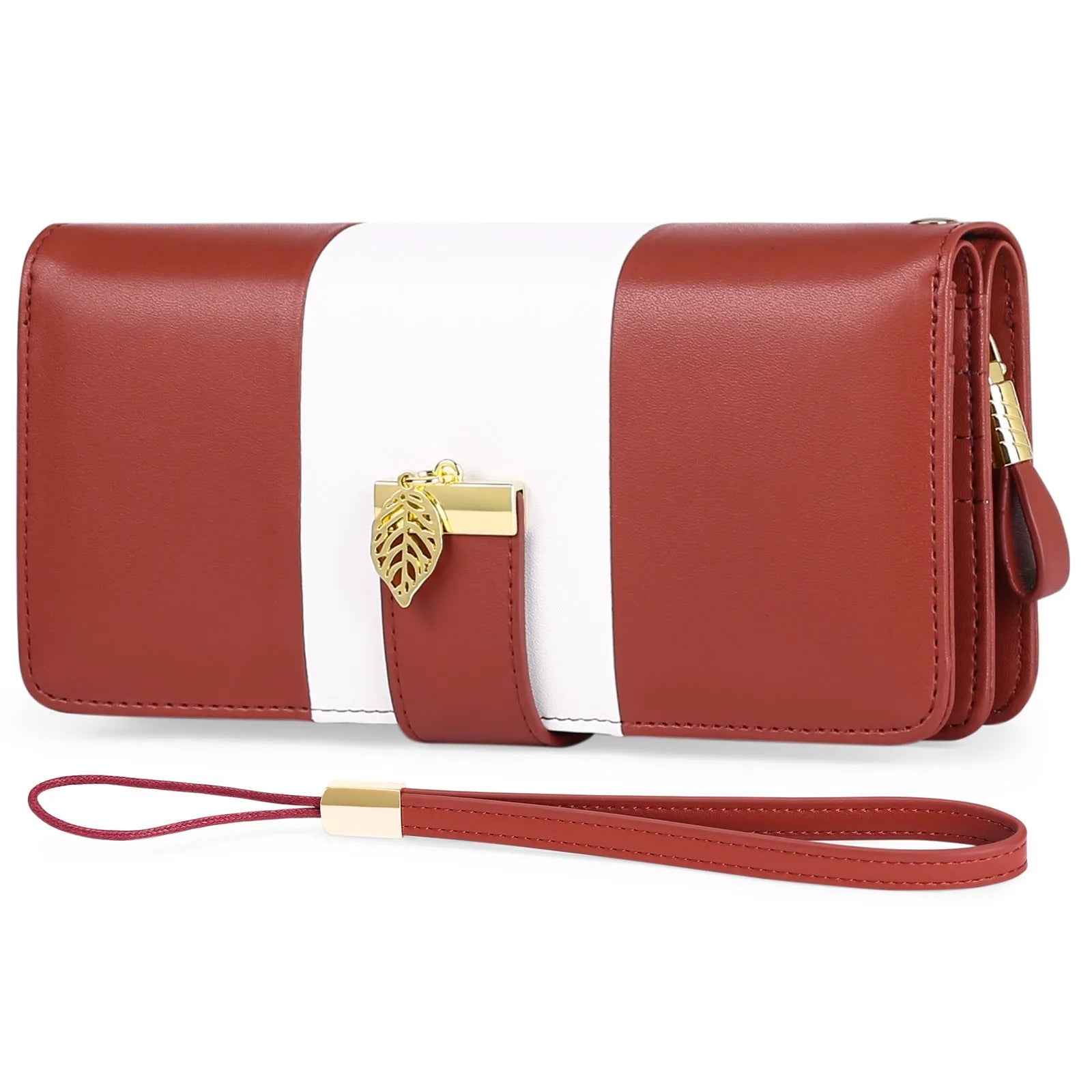 Midnight black PU leather anti-theft clutch bag with zip open, showing fold-out wallet section and microfiber lining.