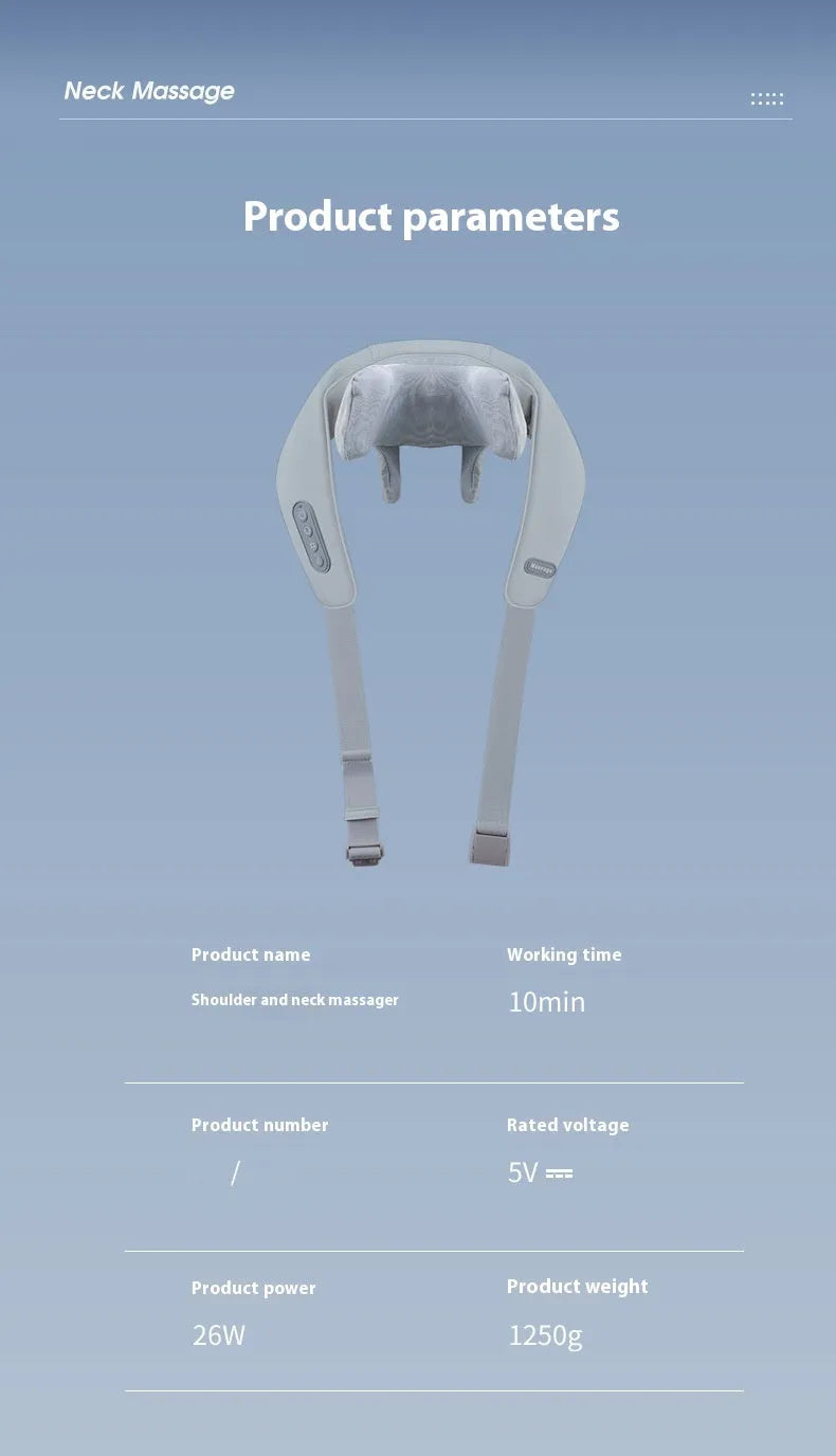 Grey elastic fabric neck and back massager with USB charging port and infrared function