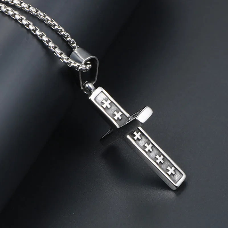 Unisex titanium steel stainless steel necklace with bowknot pendant and pearl chain on display