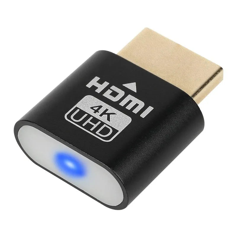 Graphics card virtual display dongle with HDMI or DP connector in black, gold, or silver finish.