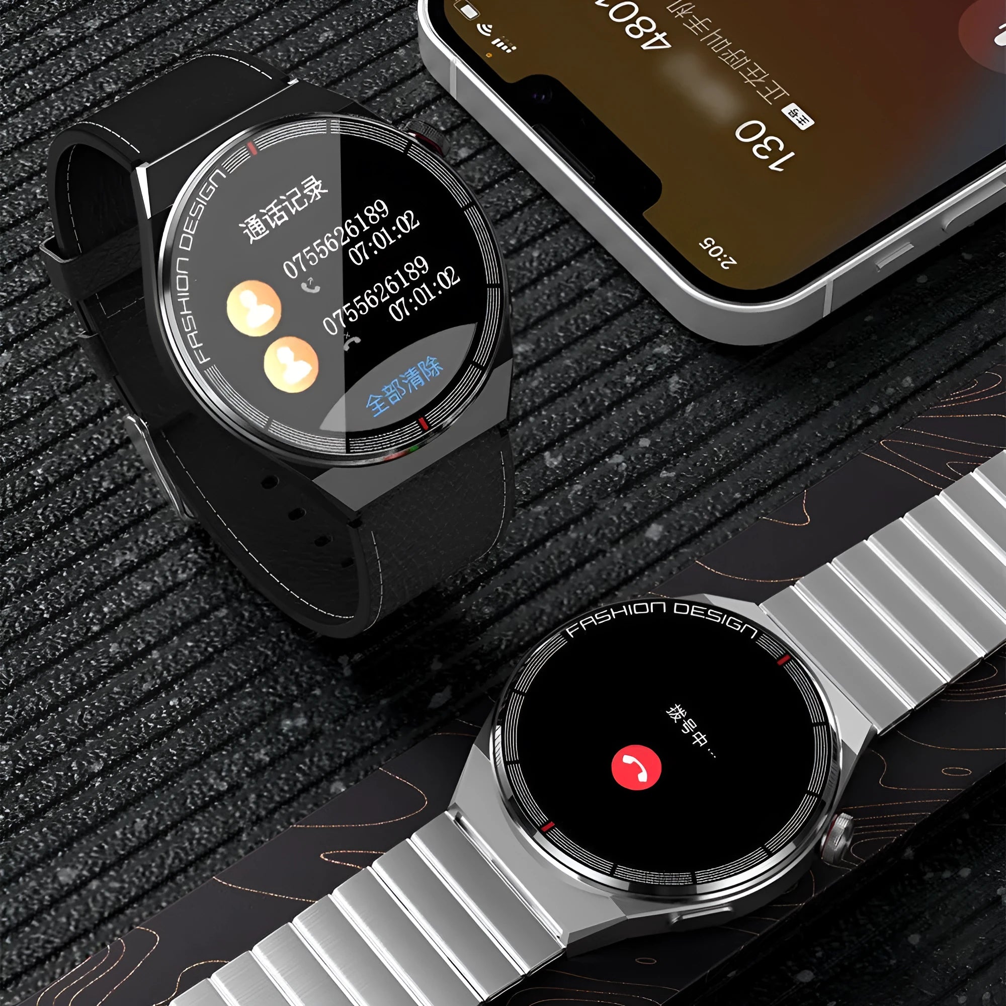 Black smartwatch with silicone strap showing heart rate and step count on its 1.28-inch screen.