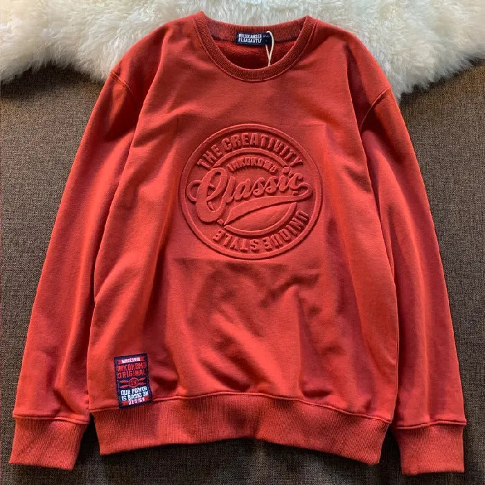 Cotton pullover sweater with scale concave-convex print in loose fit