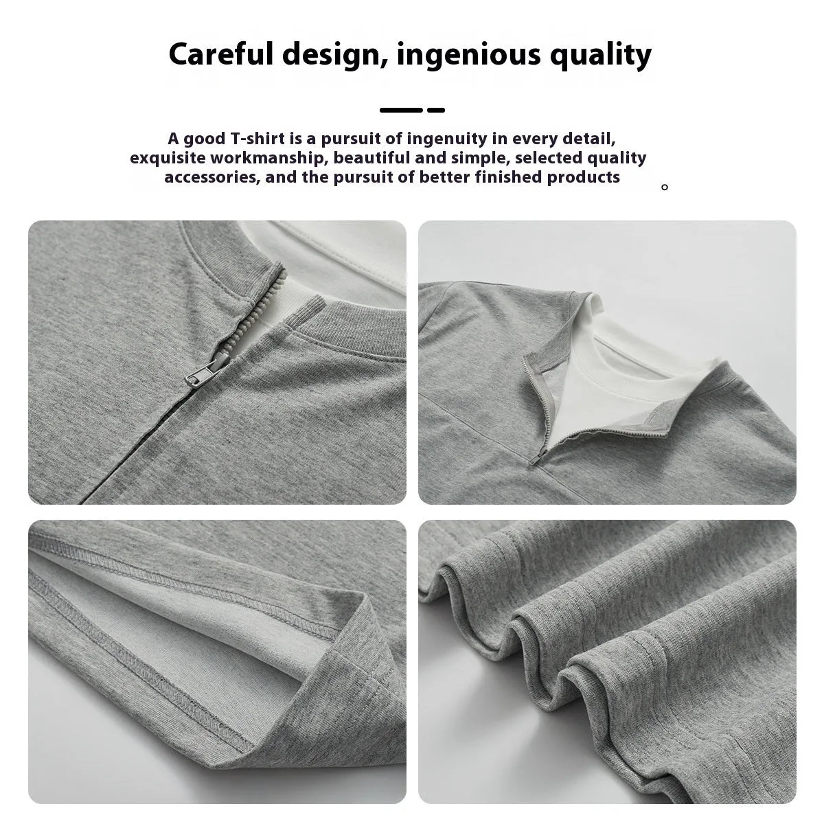 Women's solid colour loose patchwork top with zip false two-piece styling in cotton blend fabric