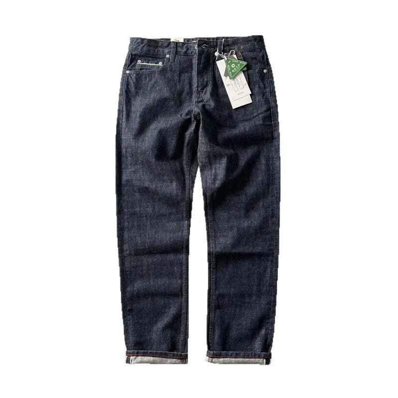 Men's straight-leg denim jeans in primary colour with classic American retro styling