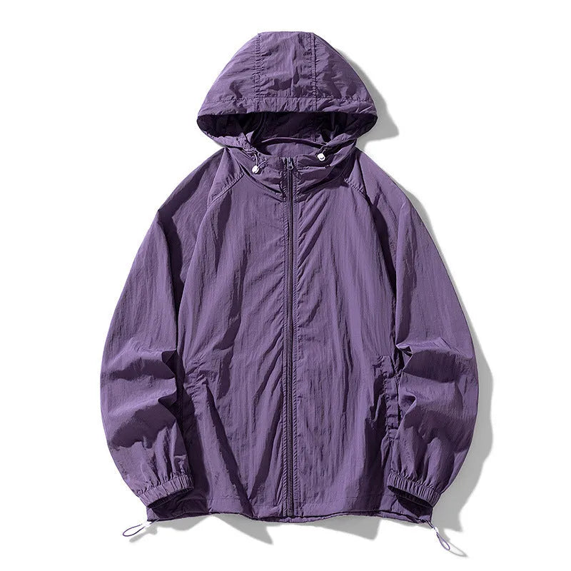 Loose-fit thin nylon blend outdoor sports jacket shown in light grey colour