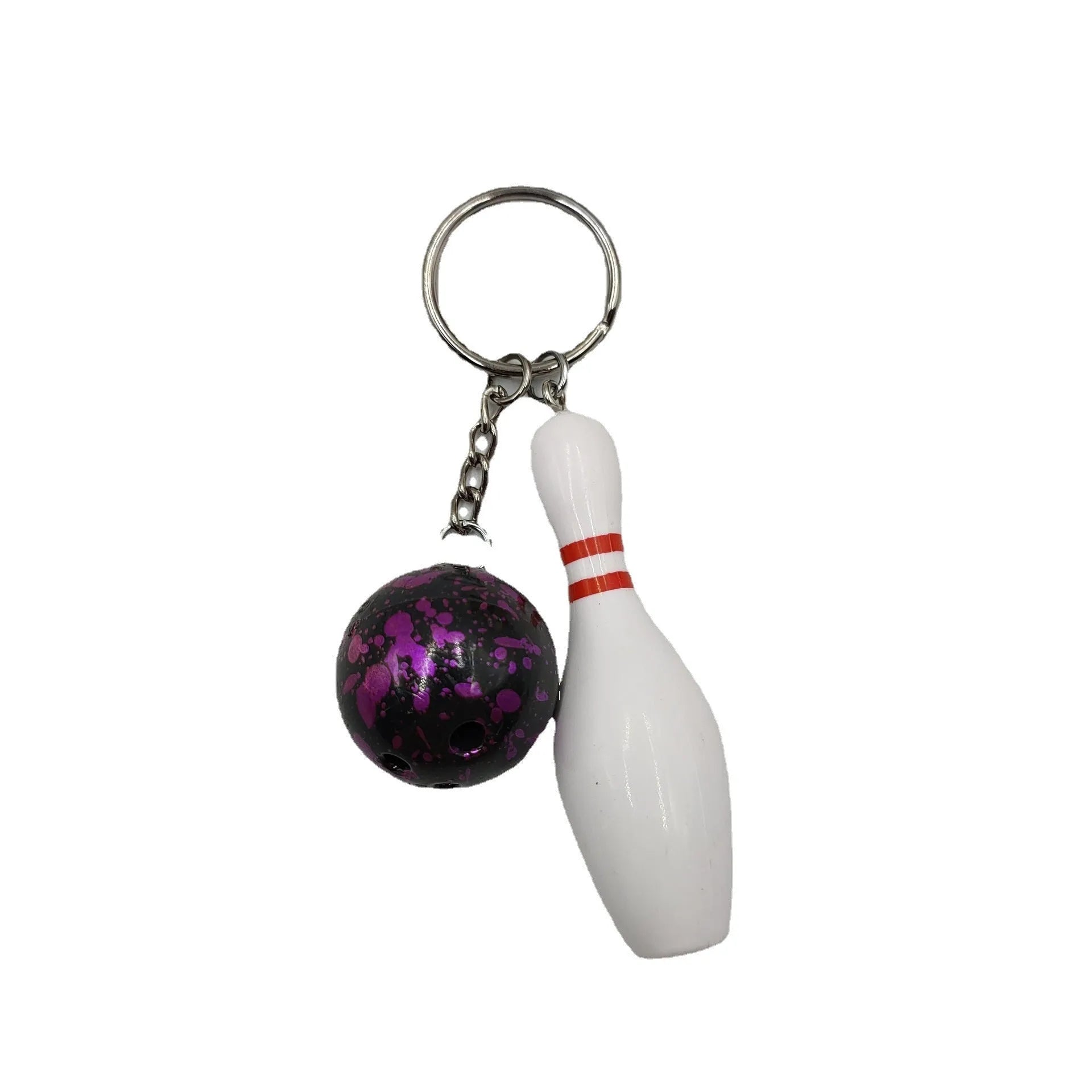 Miniature bowling alley simulation keychain pendant in blue colour with metal key ring