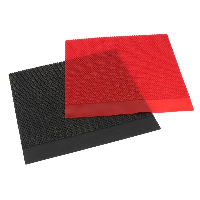 Single sheet of black and red small particle table tennis racket rubber.