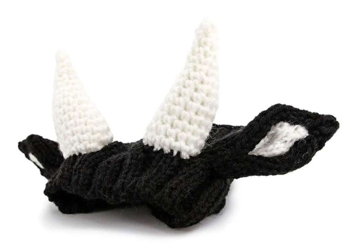 Black Cow knitted acrylic dog hat, thermal windproof jacquard pet hat in sizes S M L for four seasons