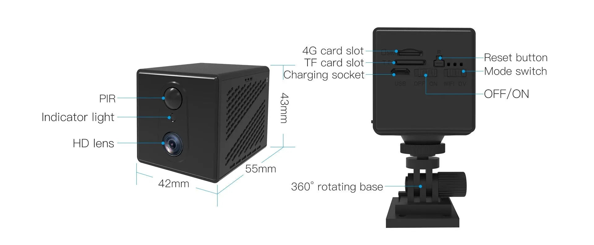 Wireless 4G indoor surveillance camera with 3MP sensor and 10m infrared night vision