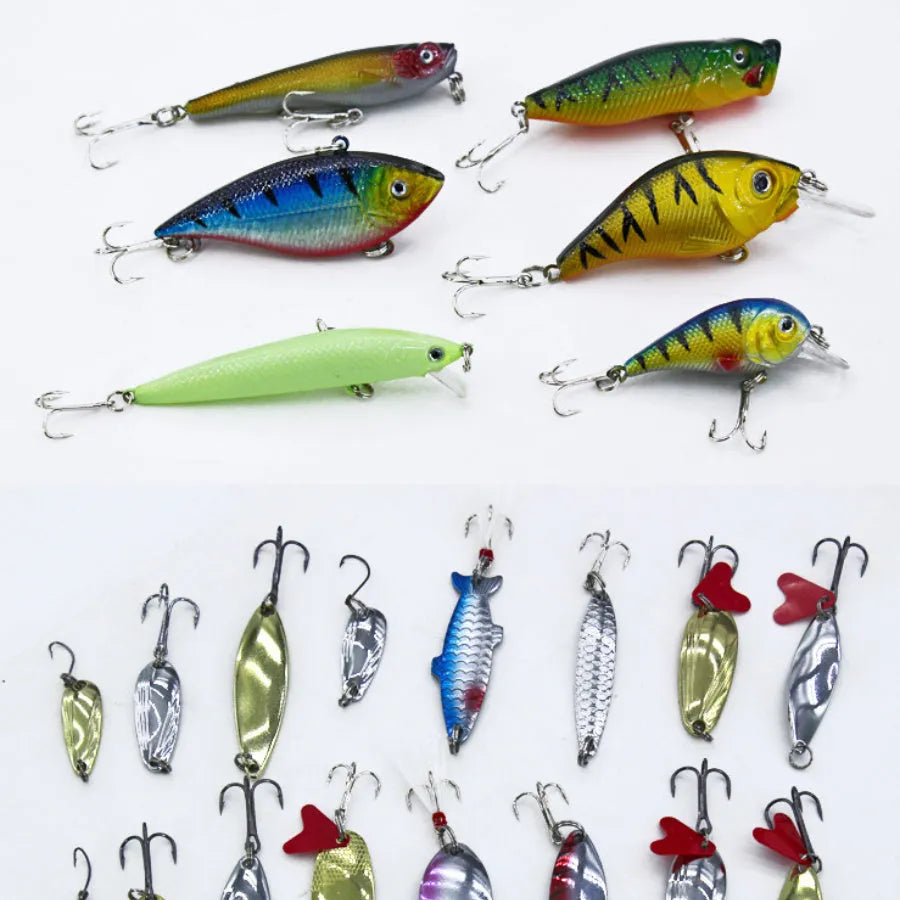 132-piece fishing lure suit set with rose red lures and hooks in storage case