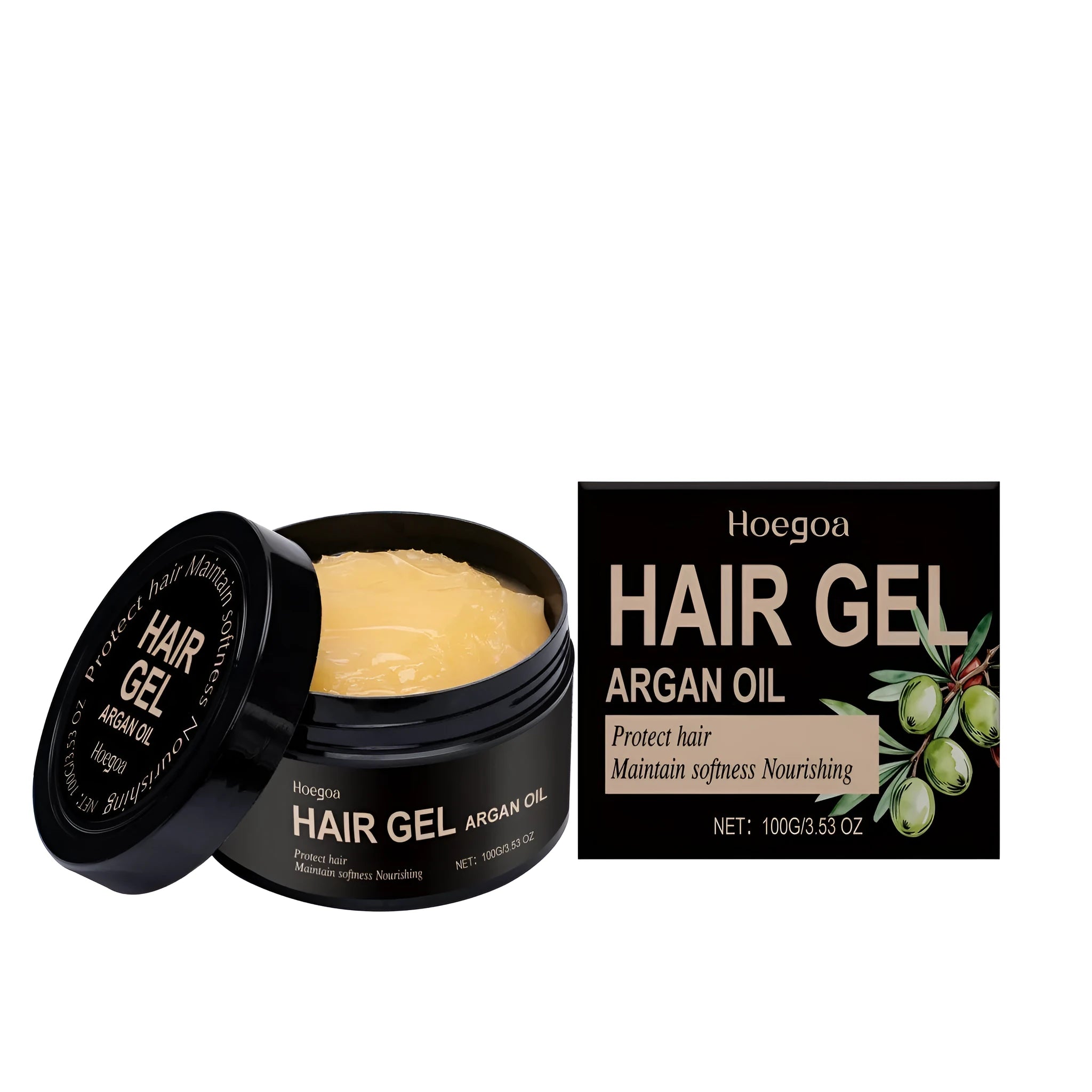 Moroccan nut oil hair setting gel in 100ml container with flexible hold formula