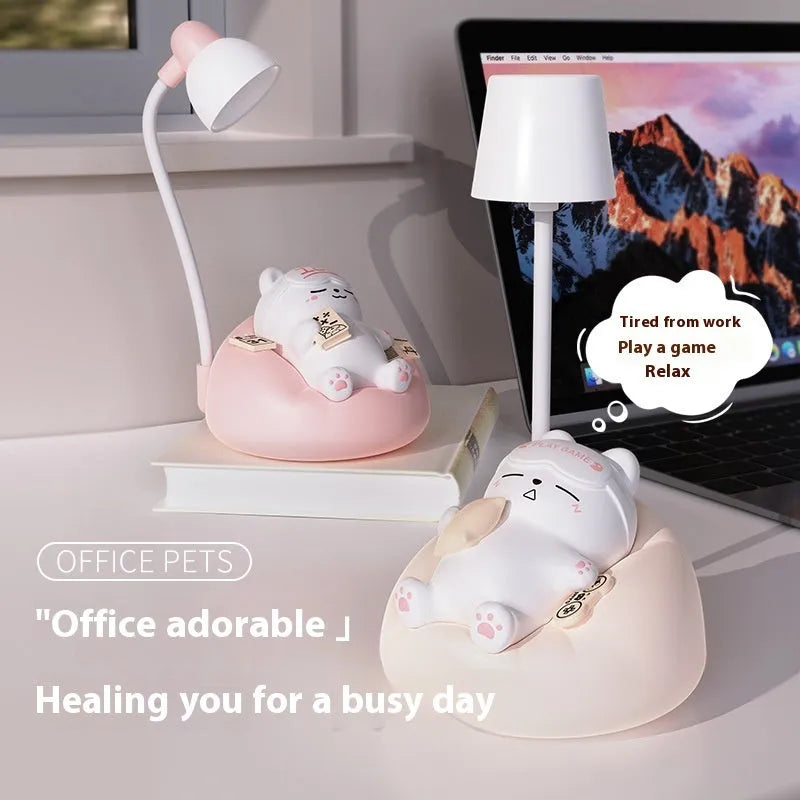 Sleeping cat small night lamp in white, USB rechargeable, 84x84x152mm, ABS PVC construction
