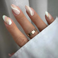 Golden Lines plaid pattern nail stickers in JF0518 colour, medium drop shape on plastic sheet.