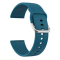 Solid colour silicone replacement strap with silver buckle for Fitbit Versa 3 and Sense 2 watches.