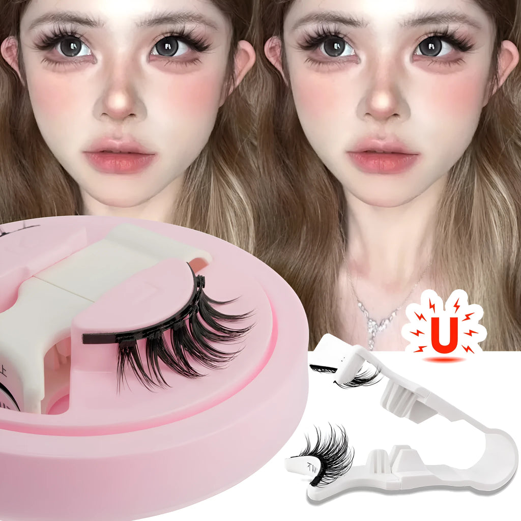 Reusable waterproof false eyelashes with glue-free design in five natural thickness styles
