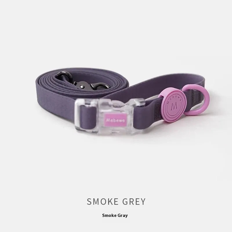 Nylon dog collar and hand holding rope set in four colours smoky gray new green lemon yellow rose pink