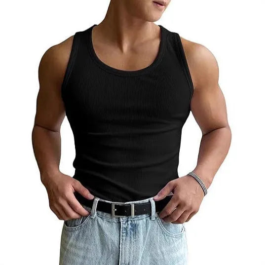 Men's tight round neck polyester workout t-shirt with wool lining in black colour