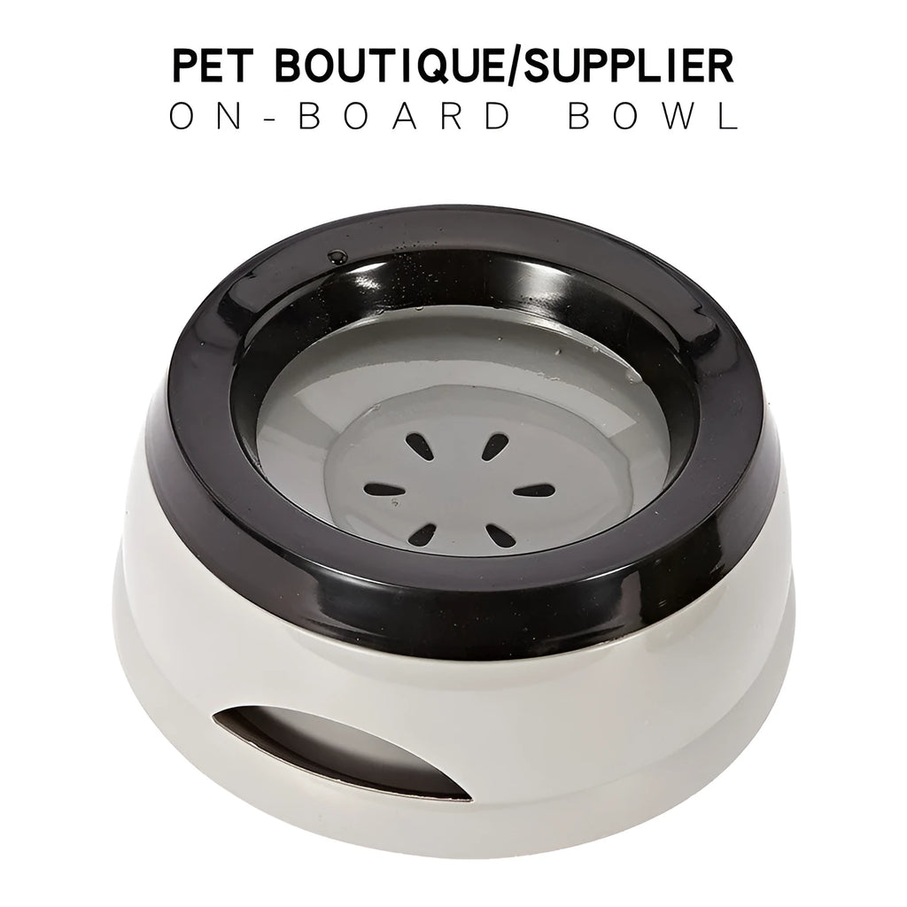 Blue floating anti-spill pet water bowl for dogs and cats with 750ml capacity.
