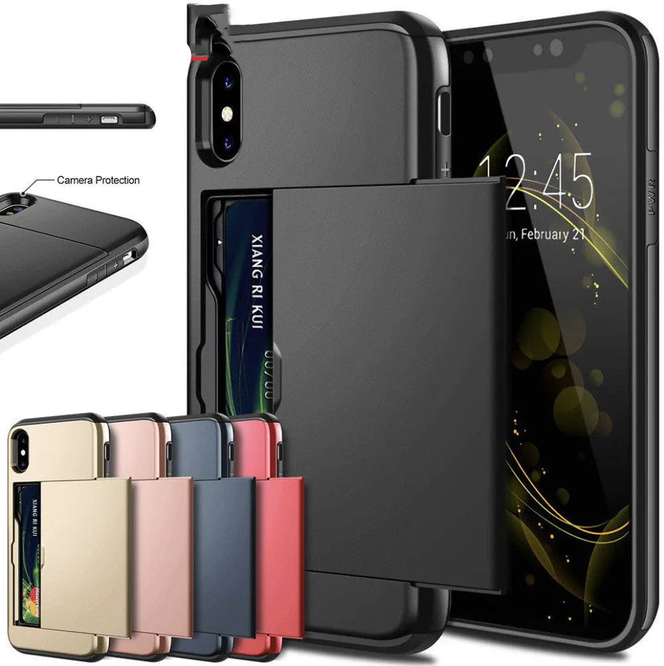 Black card shockproof hybrid wallet TPU case for iPhone with built-in card slot