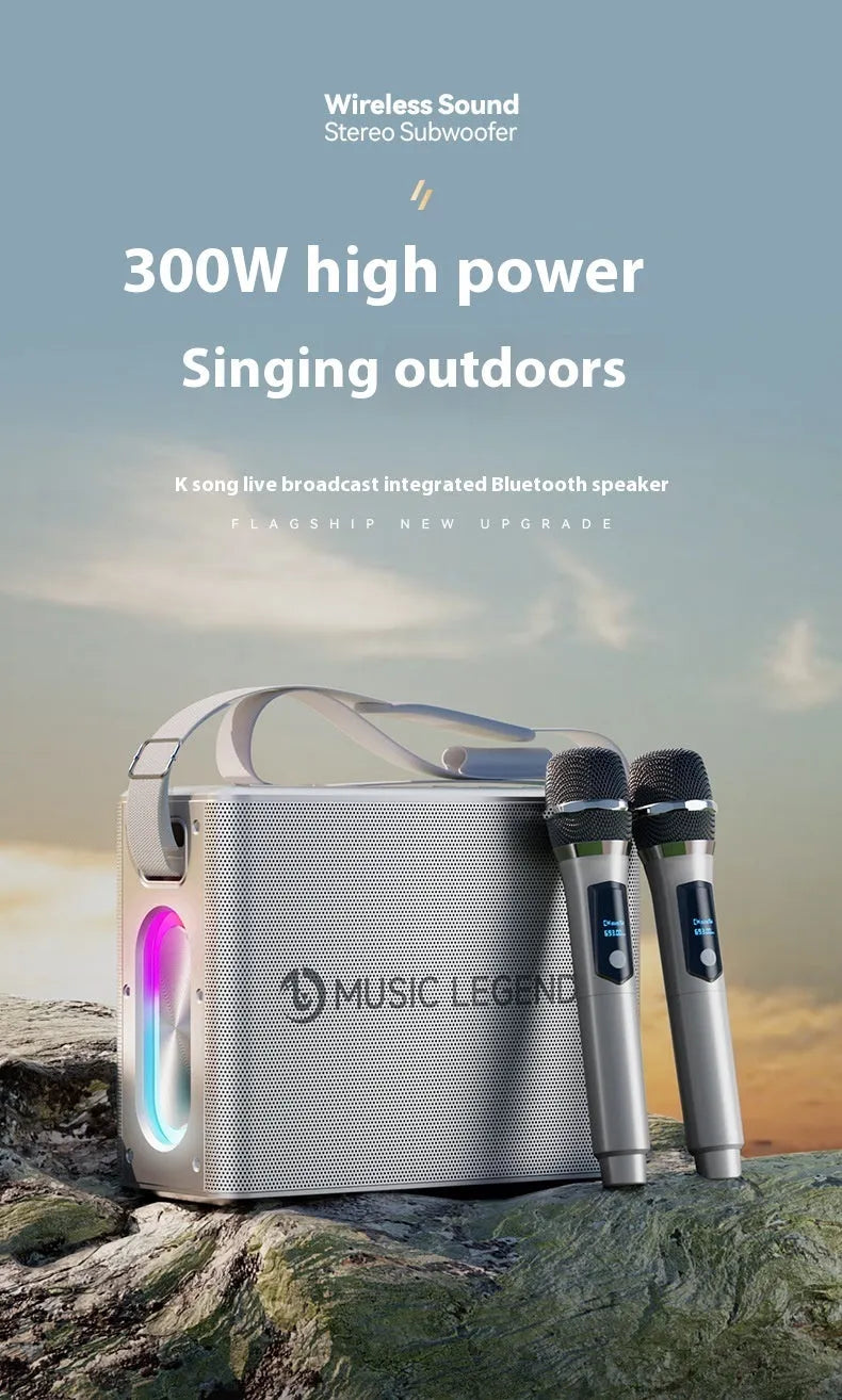 V60 black dual microphone outdoor karaoke Bluetooth speaker with 100W waterproof design and strap
