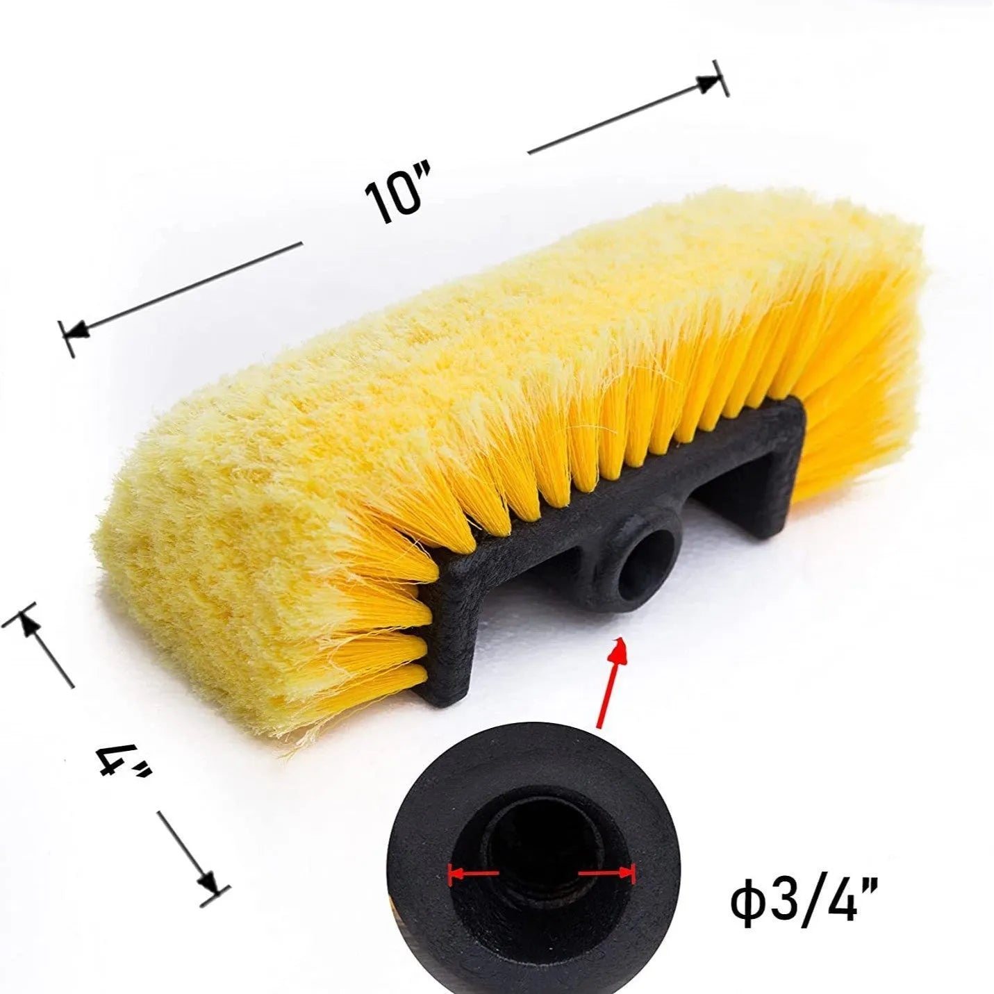 Yellow car wash brush with removable four-section rod and flow-through brush head design