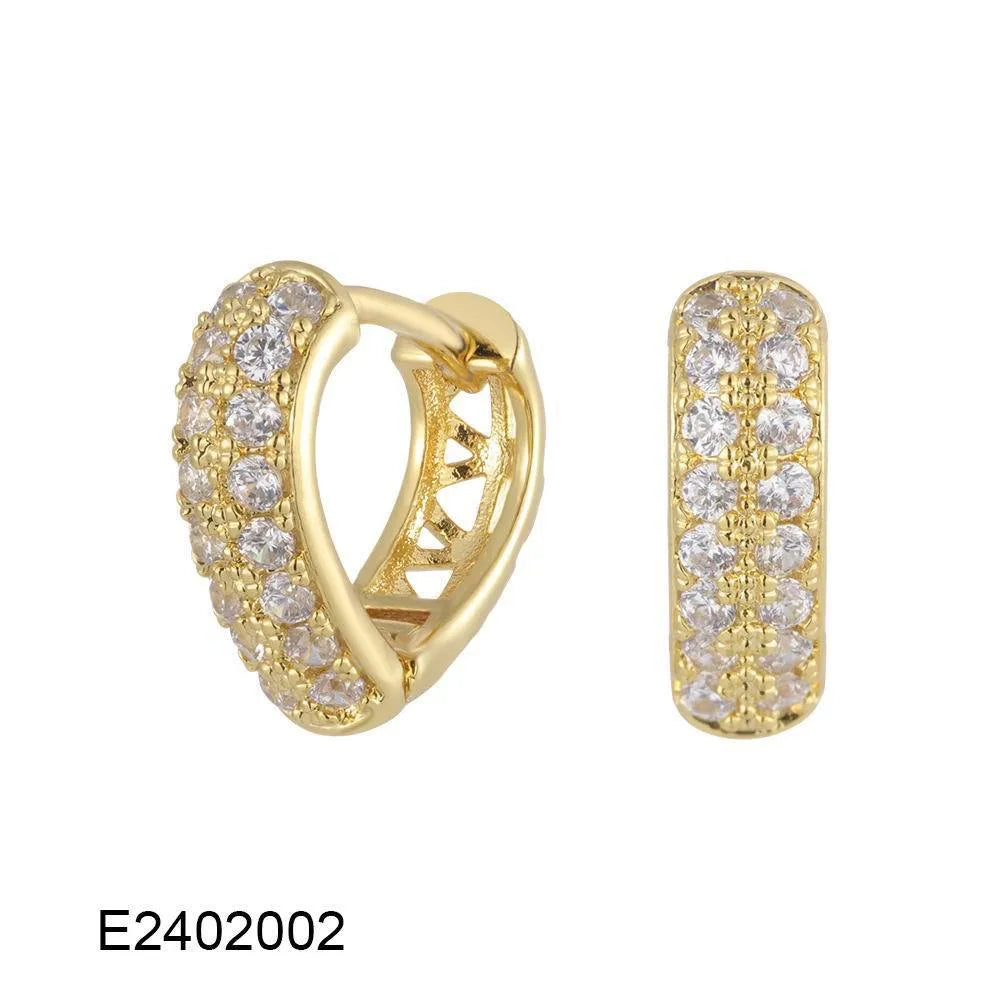 Gold plated heart shape clip earrings with cubic zirconia stones, shown in champagne gold tone colour