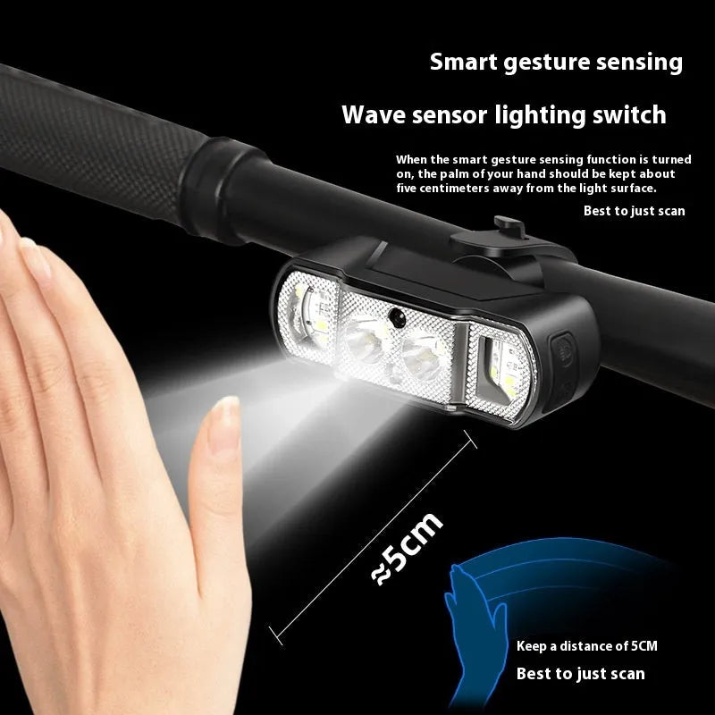 Black bicycle headlight with 350 lumen XPG-LED mounted on handlebars