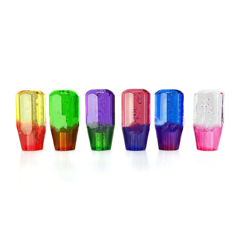 Acrylic crystal gear head shift lever in transparent two-colour design showing gear detail