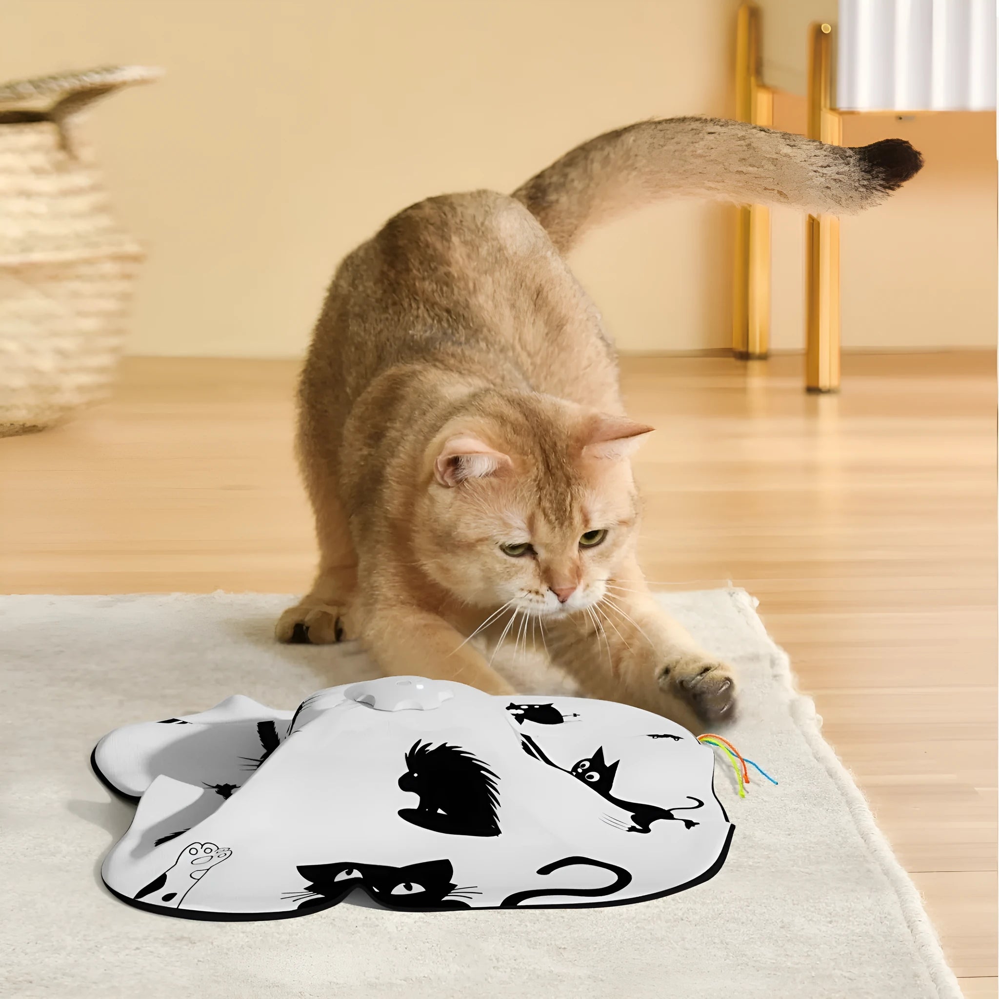 Automatic feather teaser cat toy with bouncing motion for indoor self-play