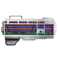 Green Axis silver metal gaming keyboard with integrated wrist splint measuring 55cm length