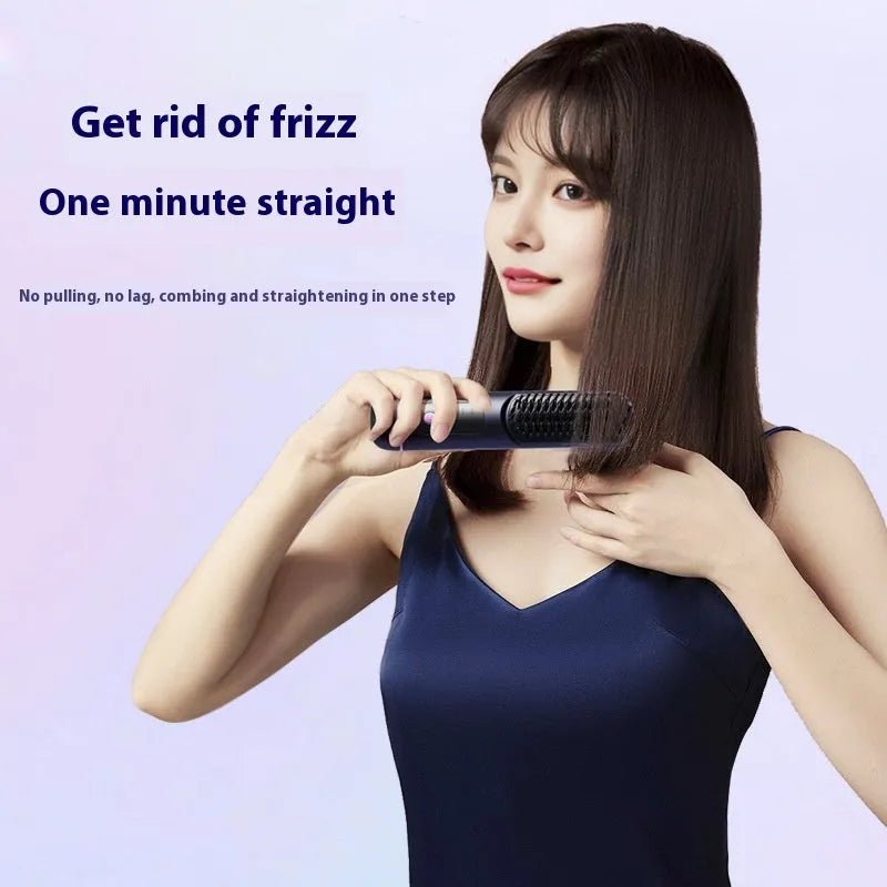 Portable negative ion hair straightening comb in blue, grey, or white.