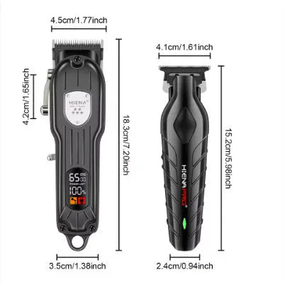 Black professional hair clipper set for men with LED display and aluminium foil shaver
