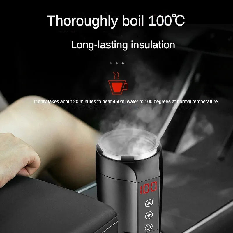 96W car electric thermos cup with 304 stainless steel inner, approx. 210 x 72mm, black or white