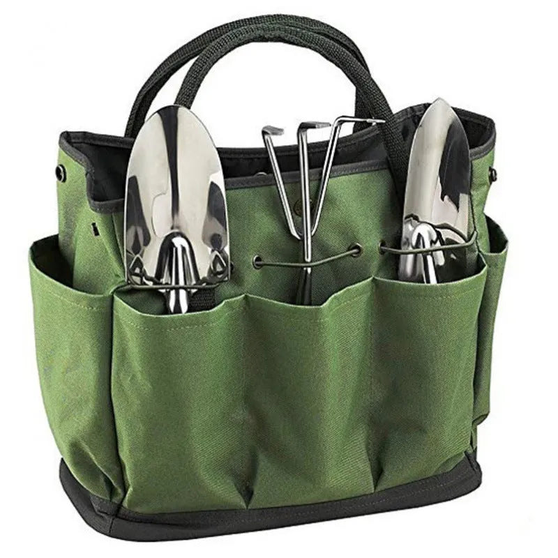 Light green 600D Oxford cloth garden tool storage bag holding secateurs and trowel