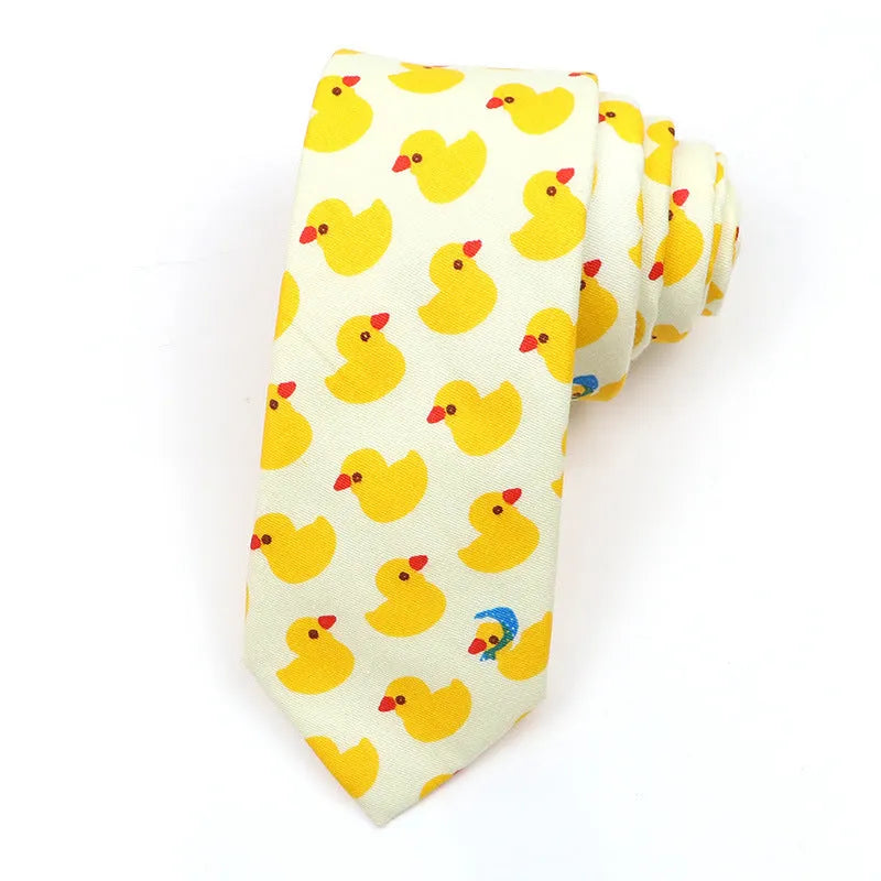 Men's narrow cotton bow tie with printed cartoon patterns in Korean casual style