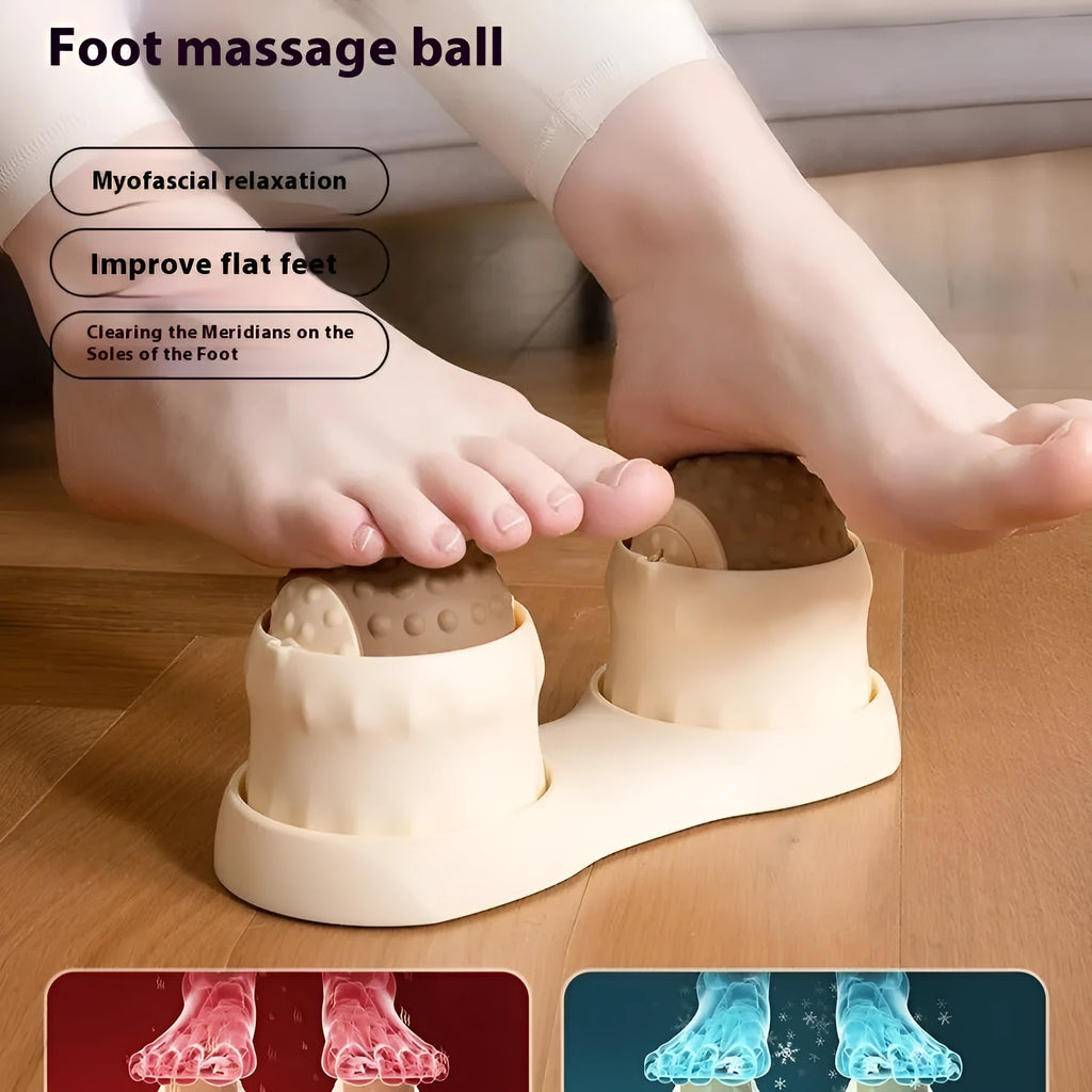 Caramel mocha double ball massage ball for cold and hot compress therapy on a foot