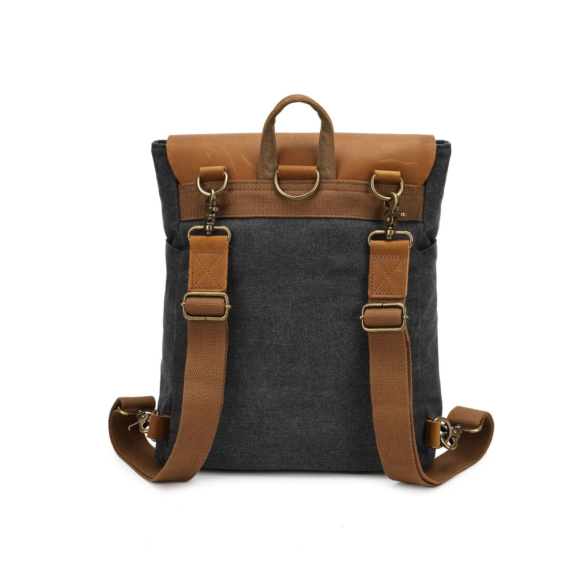 Crazy Horse leather casual student minimalist backpack in canvas material with waterproof function