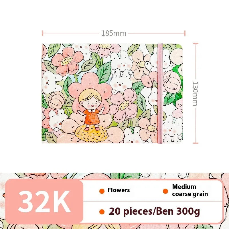Feiluniao handmade fabric watercolour notebook with cotton paper, 185mm long, shown in a cover design option.