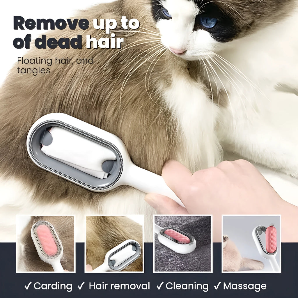 Green plastic pet hair removal comb with disposable adhesive wipes for cats and dogs