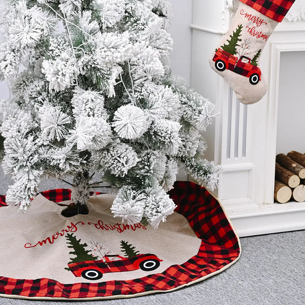 120cm diameter imitated linen Christmas tree skirt in colour as shown.