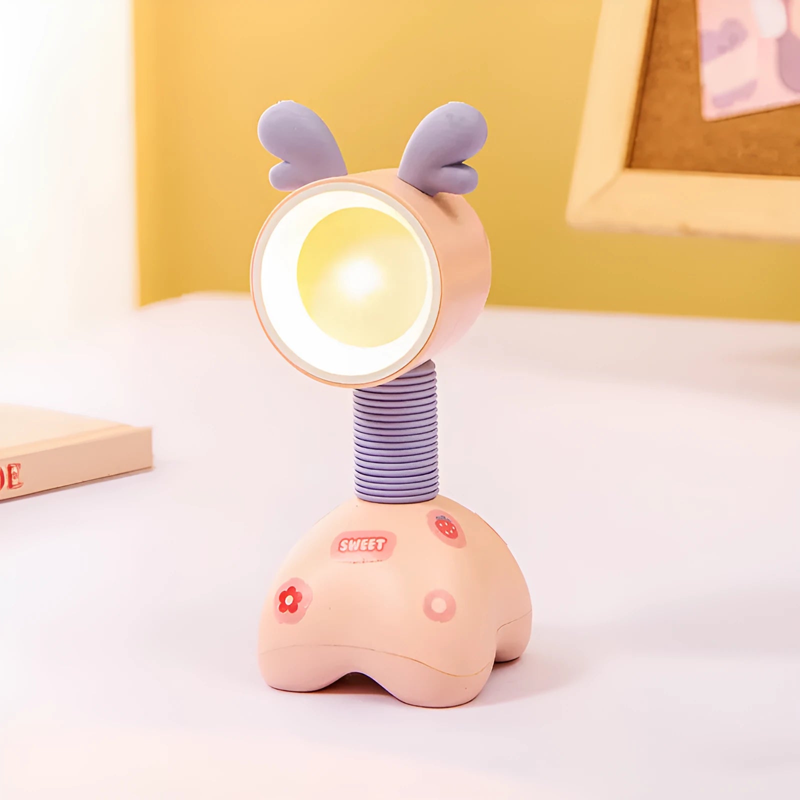 DIY cartoon character small night lamp with adjustable magnetic head in bear design on desk