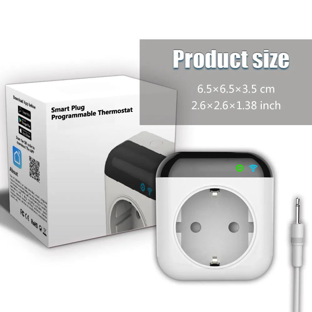 White Tuya WiFi smart socket with temperature sensor and US 3-pin plug