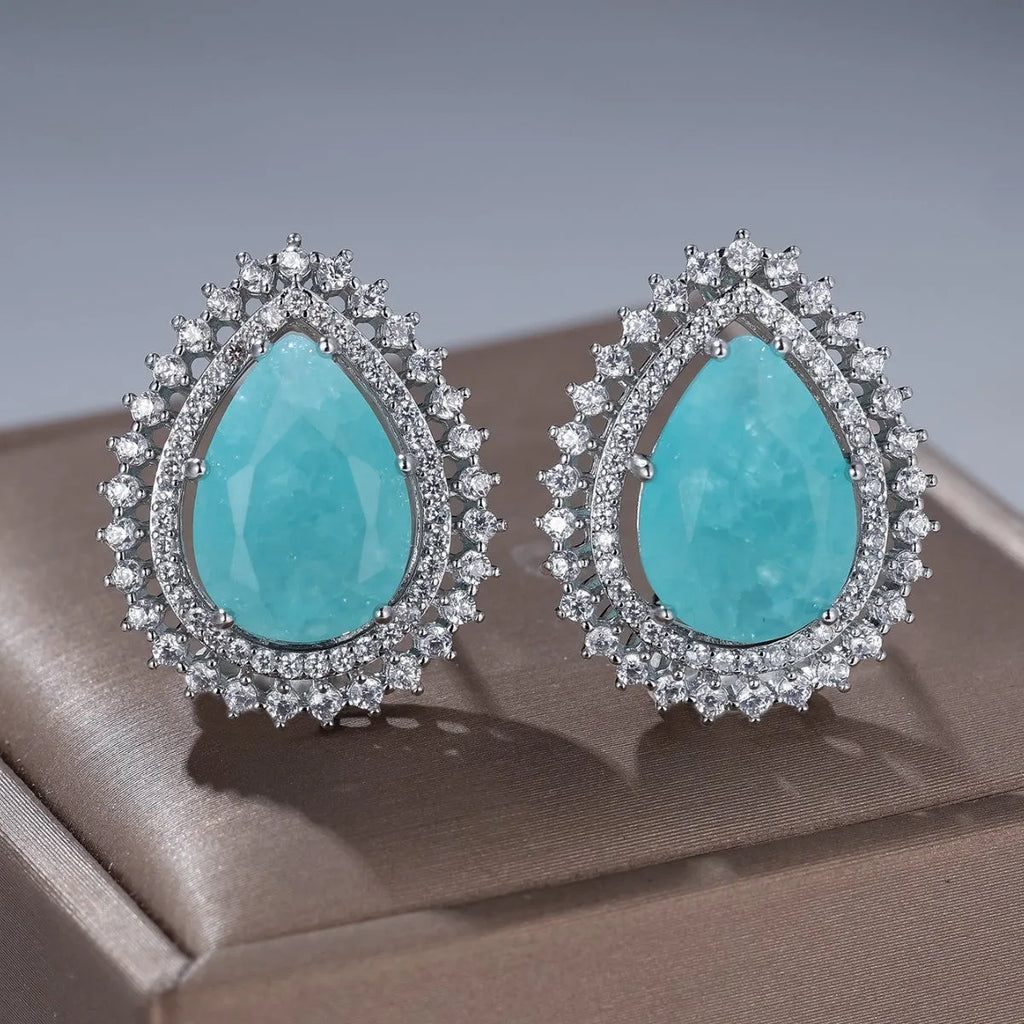 Women's heart-shaped water drop earrings with electroplated platinum ice flower diamond finish