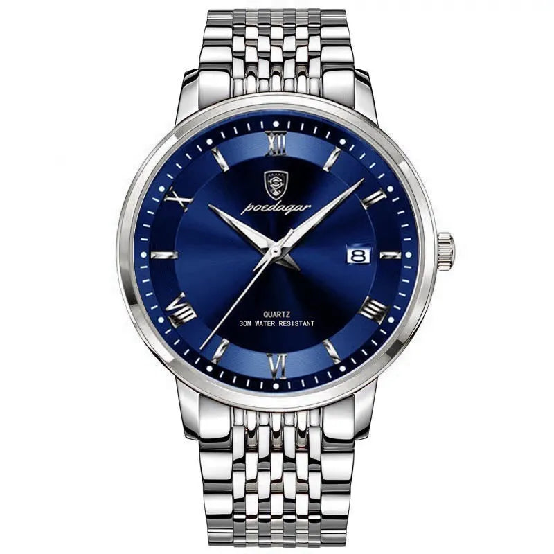 Men's waterproof luminous calendar quartz watch with precision steel case and mineral reinforced mirror