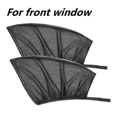 Stretchy non-woven mesh car side window sunshade installed on a vehicle door