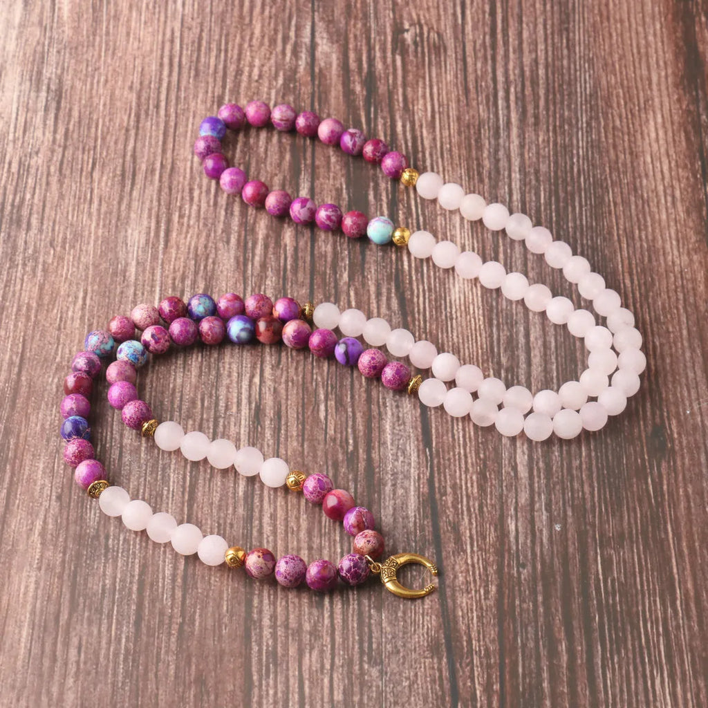 Personalised necklace with round pink Emperor Stone bead pendant on a chain