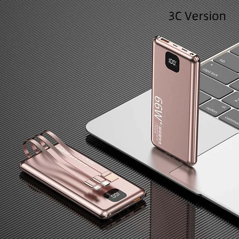 PD66W fast charge power bank 20000 mAh plastic shell cool black with cable