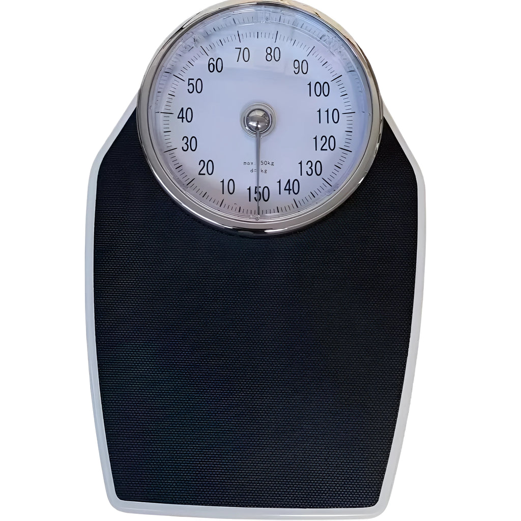 Black mechanical body weight scale with large dial on 47x35cm platform