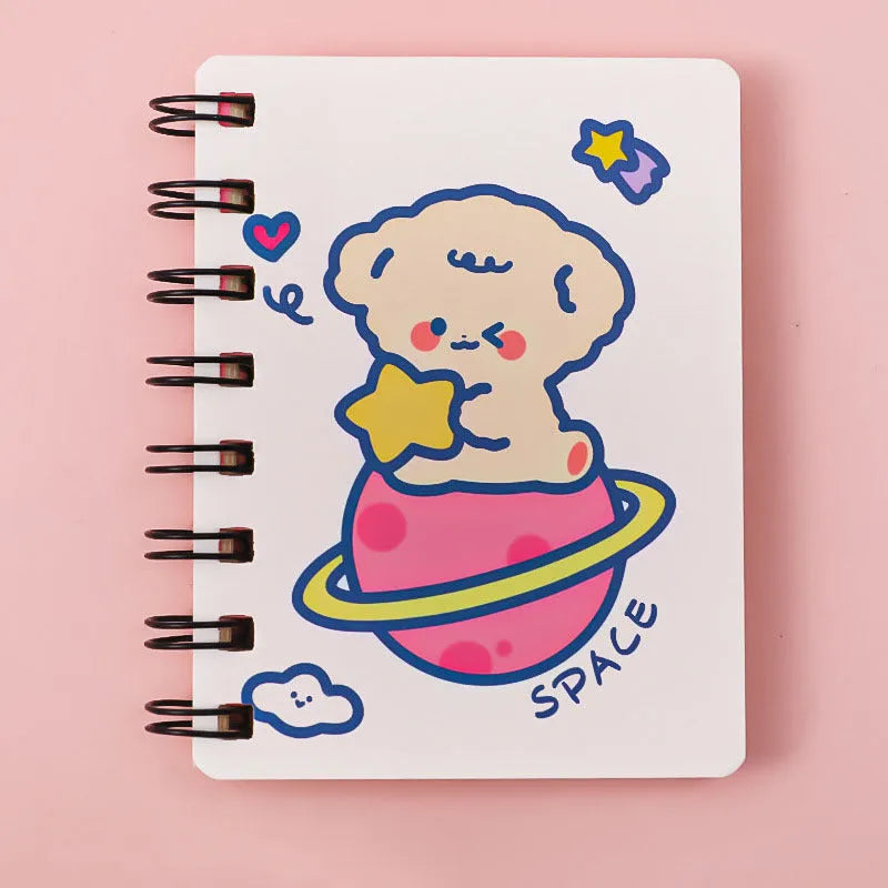 Astronaut series flipped pocket notebook in 10.5 by 8 cm size showing four cover colour options.